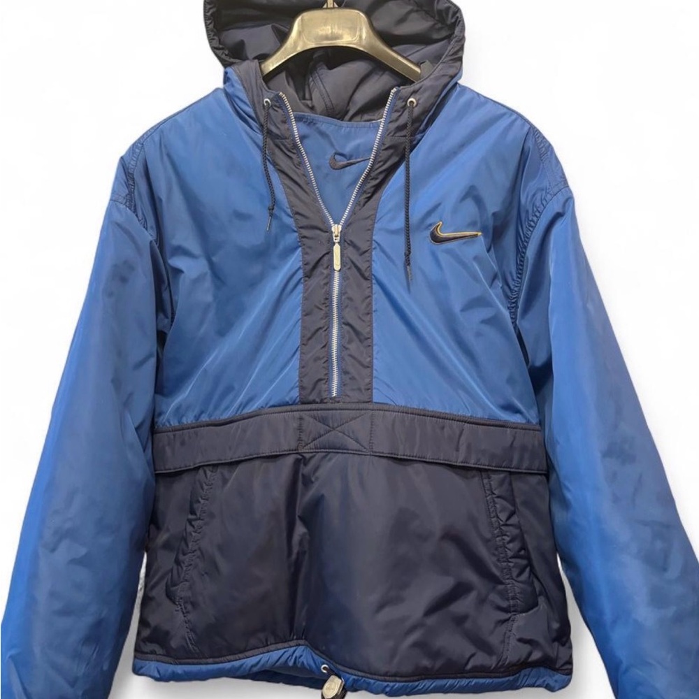 Vintage Nike Men's Blue & Navy Half-Zip Hooded Windbreaker Jacket